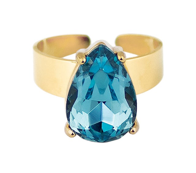 Svea crystal aquamarine drop ring guld